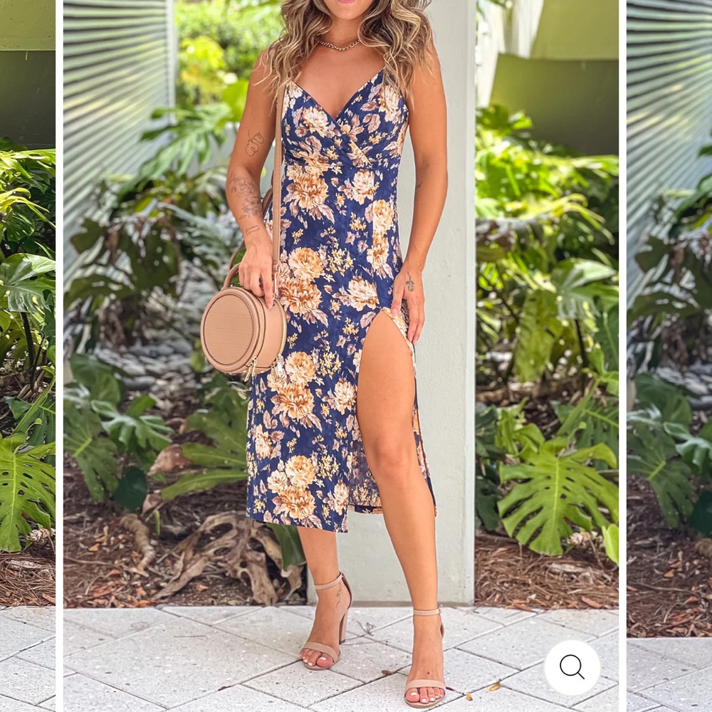 Navy Floral Midi Dress